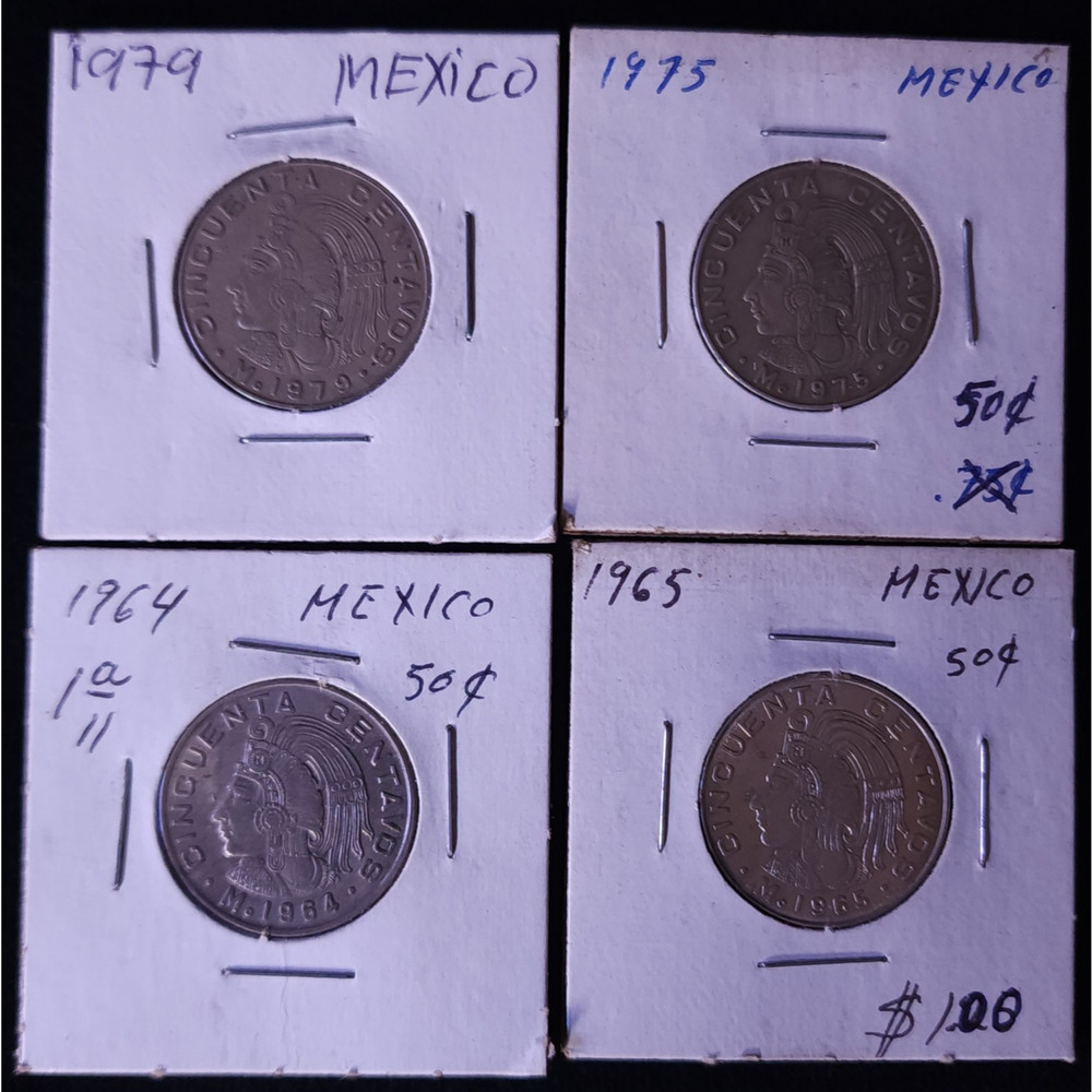 Lot of 4 Mexico Cincuenta 50 Centavos 1964 - 1979 Copper Nickel Coin Mexican VTG